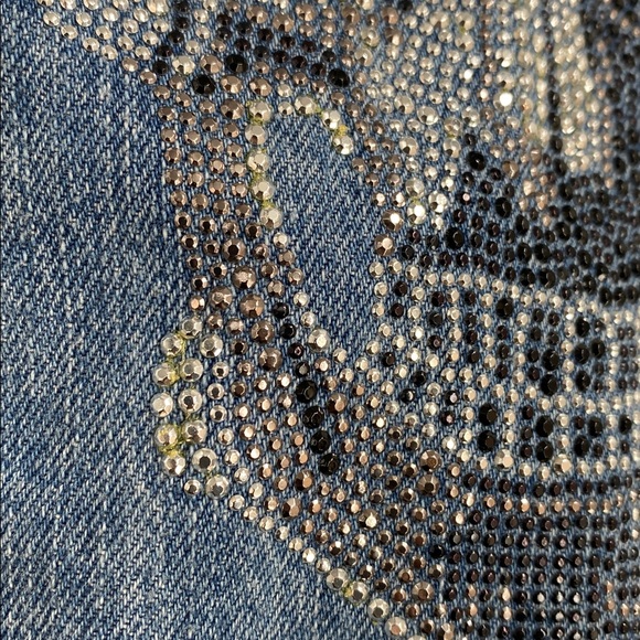 Hipchik Couture Skull Crystal Distressed Blue Denim Jacket Cotton Casual Size M - Picture 10 of 12